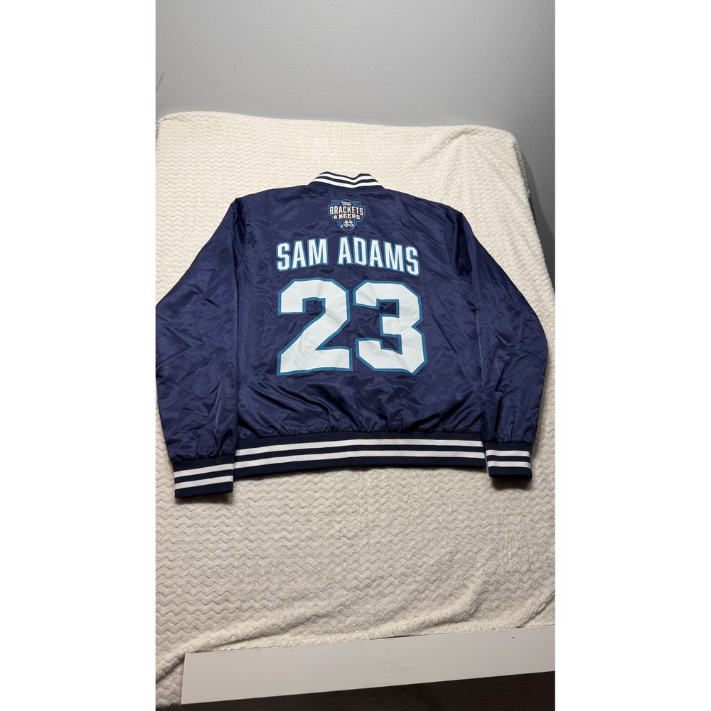 Samuel Adams Brackets & Beers Navy Blue Varsity Bomber Jacket Mens Large 23